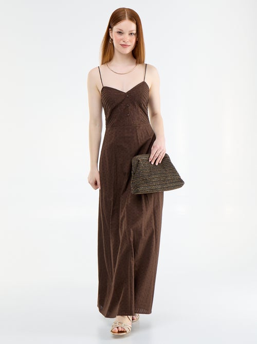Langes Kleid mit schmalen Trägern und Stickereien - Kiabi Langes Kleid mit schmalen Trägern und Stickereien - Kiabi