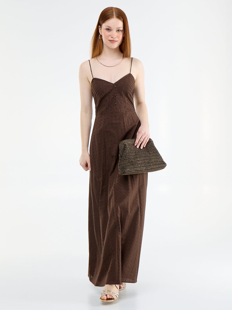 Langes Kleid mit schmalen Trägern und Stickereien Braun - Kiabi