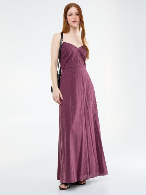 Langes Kleid mit schmalen Trägern und Stickereien - Kiabi Langes Kleid mit schmalen Trägern und Stickereien - Kiabi