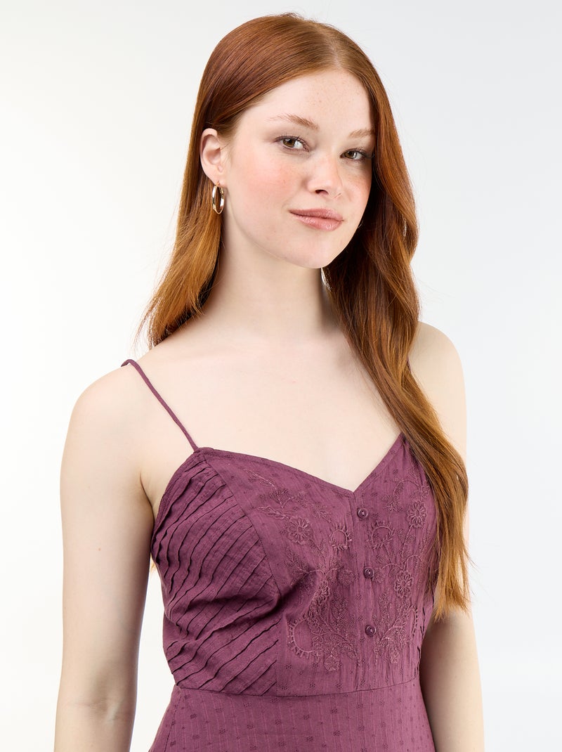 Langes Kleid mit schmalen Trägern und Stickereien Lila - Kiabi