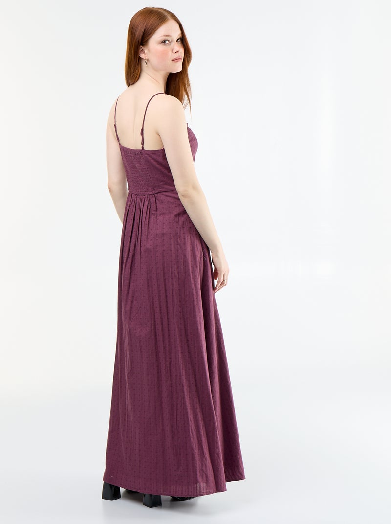 Langes Kleid mit schmalen Trägern und Stickereien Lila - Kiabi