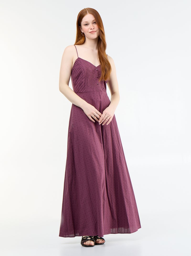Langes Kleid mit schmalen Trägern und Stickereien Lila - Kiabi