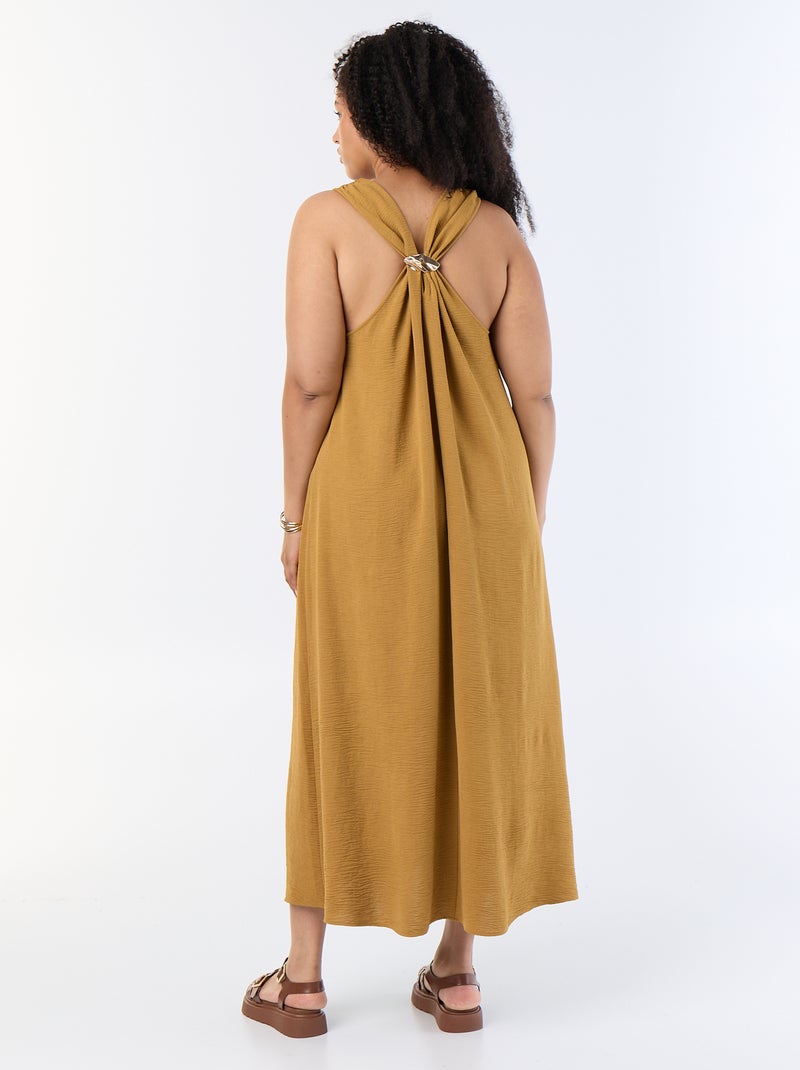 Langes Kleid mit Waffelstruktur und goldenem Schmuckdetail Rot - Kiabi