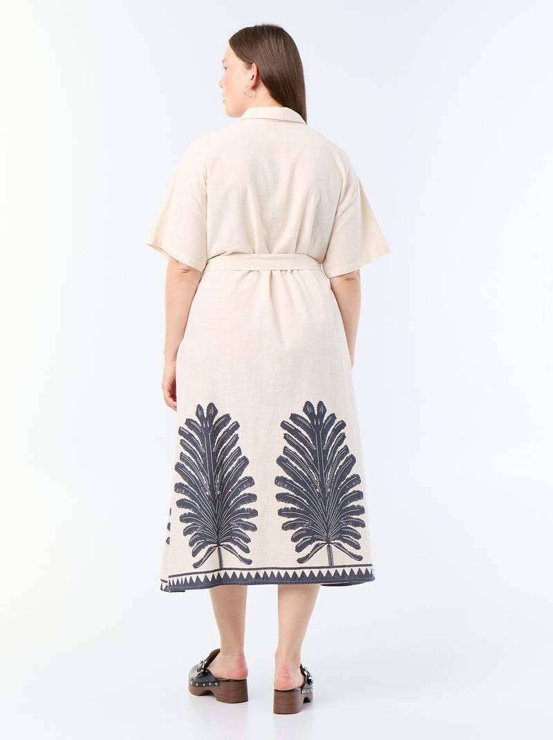 Langes Kurzarm-Hemdblusenkleid Beige - Kiabi