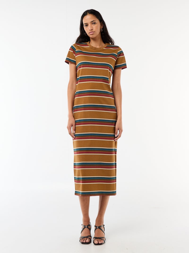 Langes Kurzarm-Jerseykleid Braun - Kiabi