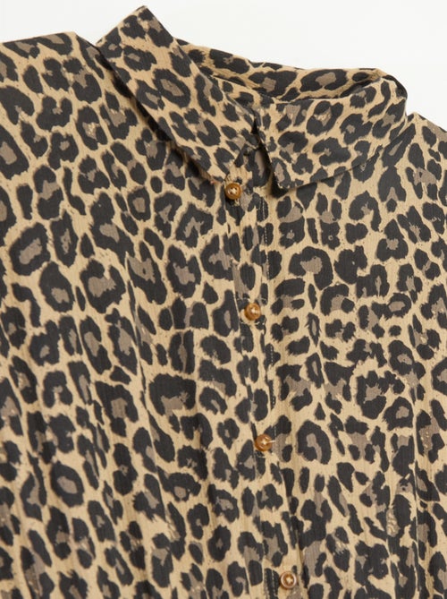 Langes Leoparden-Hemdblusenkleid – Kollektion zum einfachen Anziehen - Kiabi