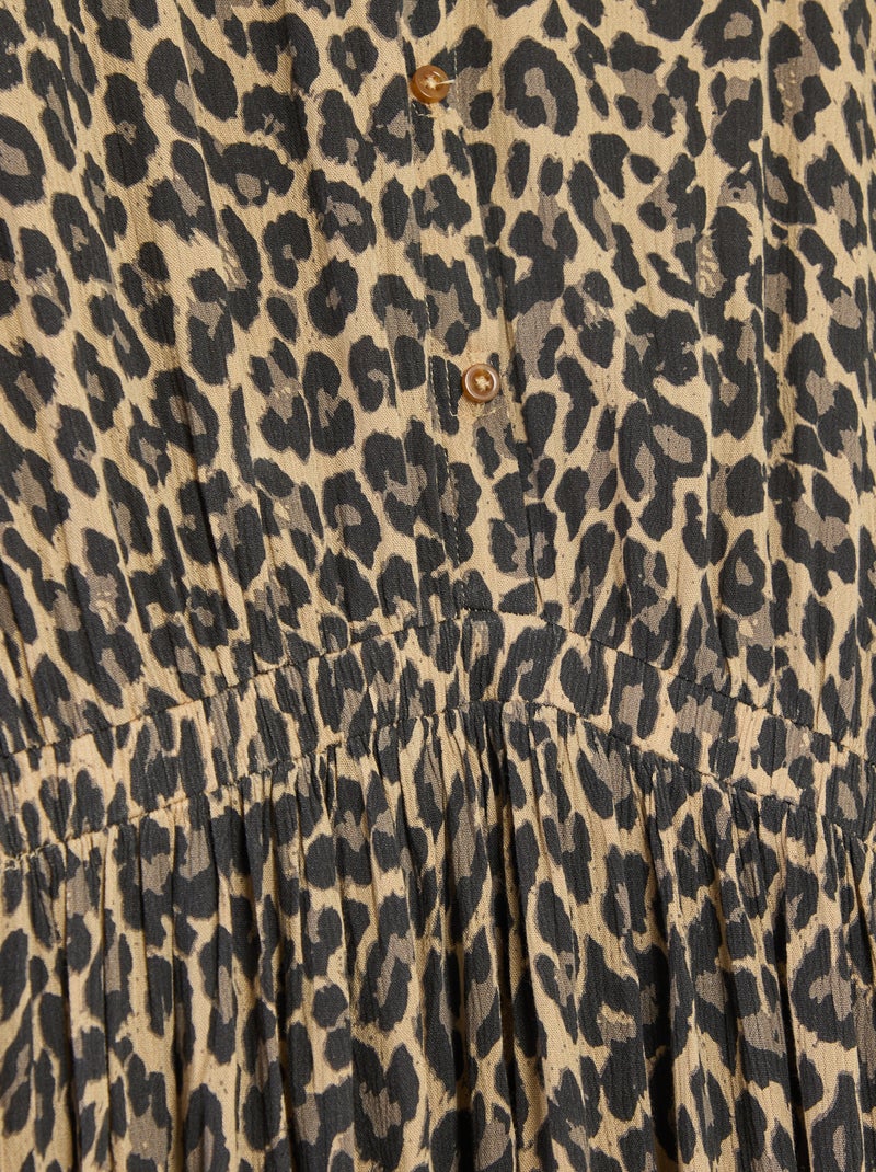 Langes Leoparden-Hemdblusenkleid – Kollektion zum einfachen Anziehen Leopard - Kiabi