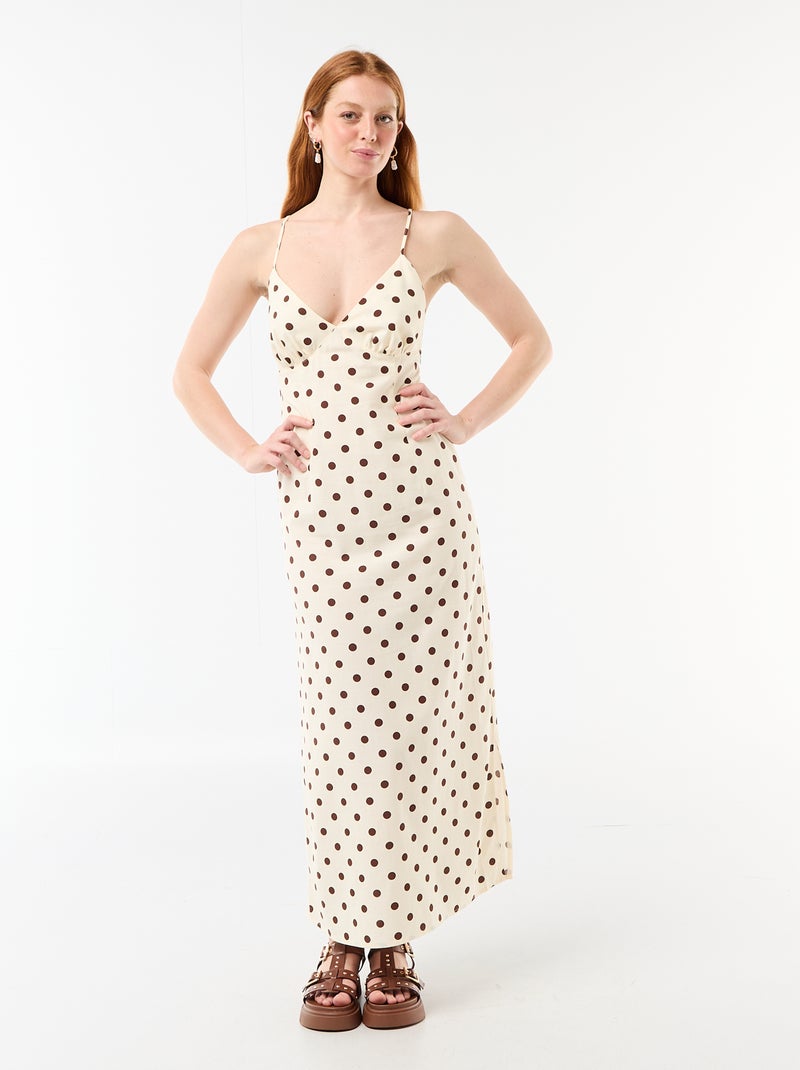Langes Punktkleid mit schmalen Trägern Weiß - Kiabi