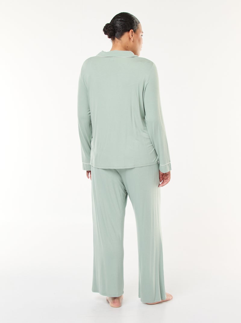 Langes Pyjama-Set – 2-teilig (Oberteil + Hose) Grün - Kiabi
