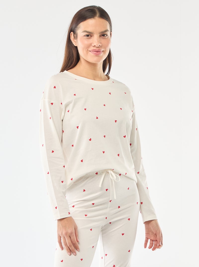 Langes Pyjama-Set aus Baumwolle – 2-teilig Weiß - Kiabi