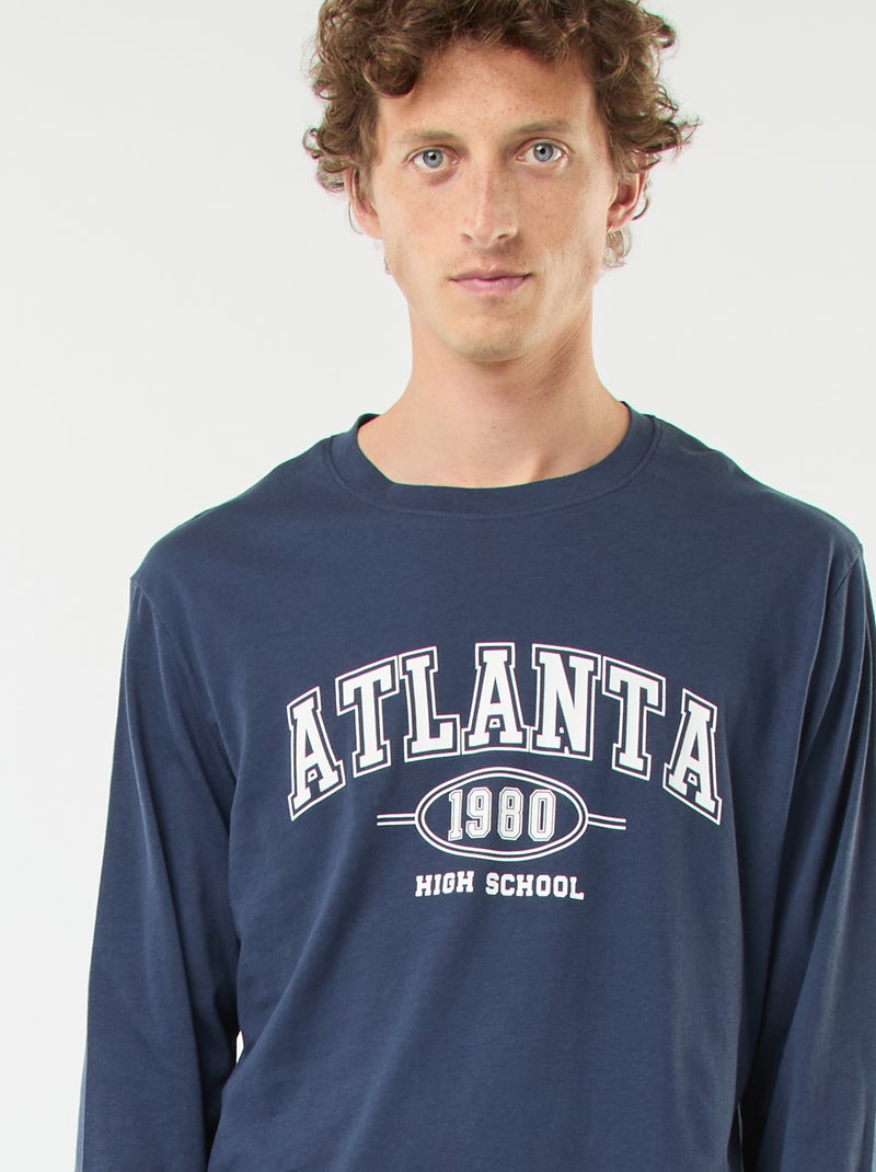 Langes Pyjama-Set aus Jersey: T-Shirt und Hose – 2-teilig Blau - Kiabi