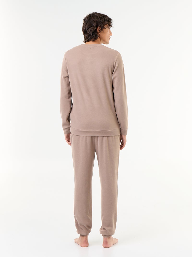 Langes Pyjama-Set aus Waffelstoff: T-Shirt + Hose – 2-teilig Beige - Kiabi