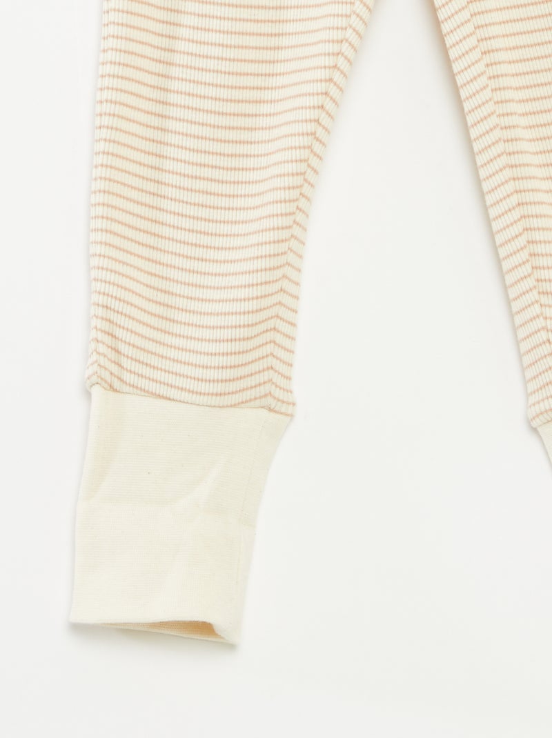 Langes Pyjama-Set T-Shirt + Hose gestreift - 2-teilig Beige - Kiabi