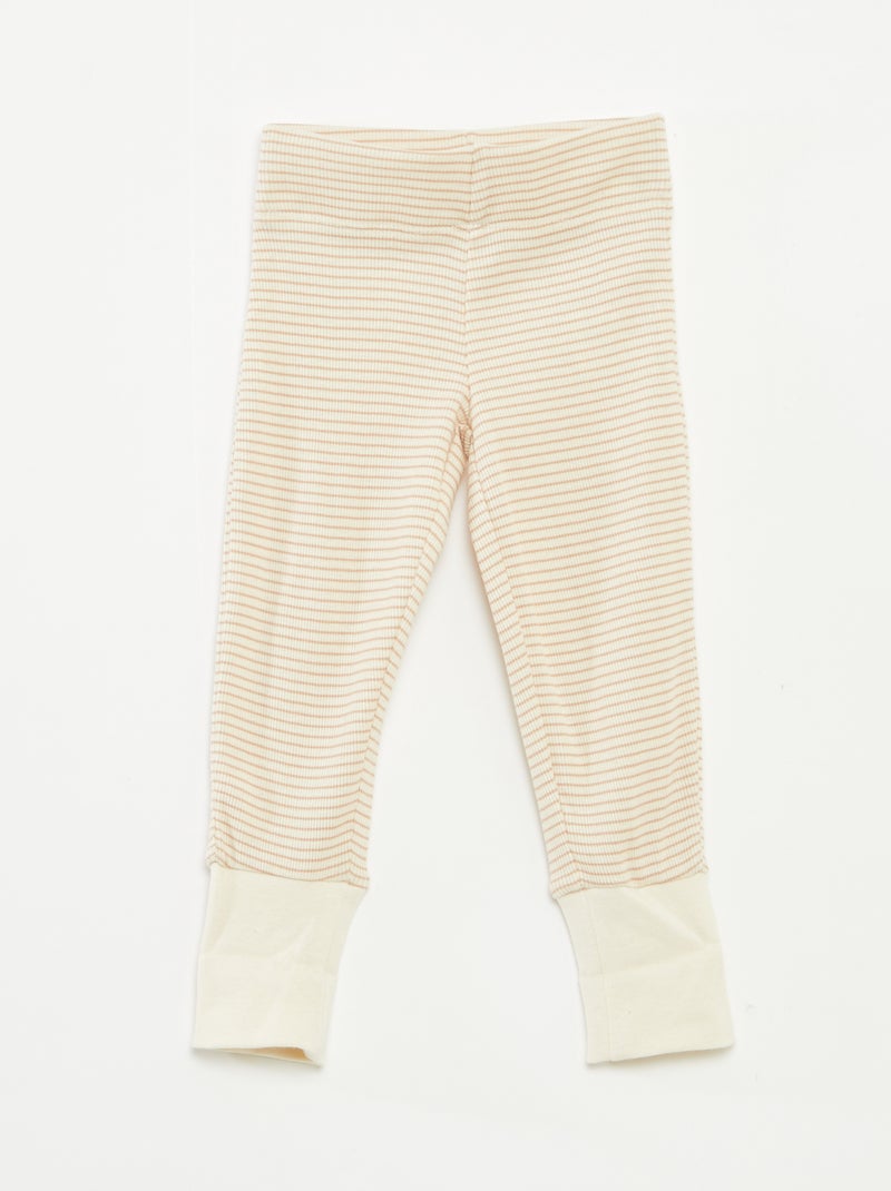 Langes Pyjama-Set T-Shirt + Hose gestreift - 2-teilig Beige - Kiabi