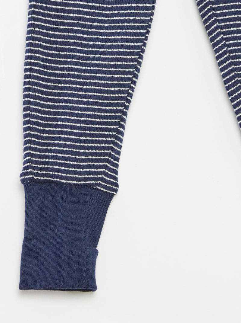 Langes Pyjama-Set T-Shirt + Hose gestreift - 2-teilig Blau - Kiabi