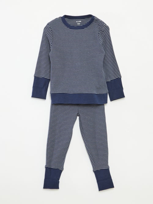 Langes Pyjama-Set T-Shirt + Hose gestreift - 2-teilig - Kiabi