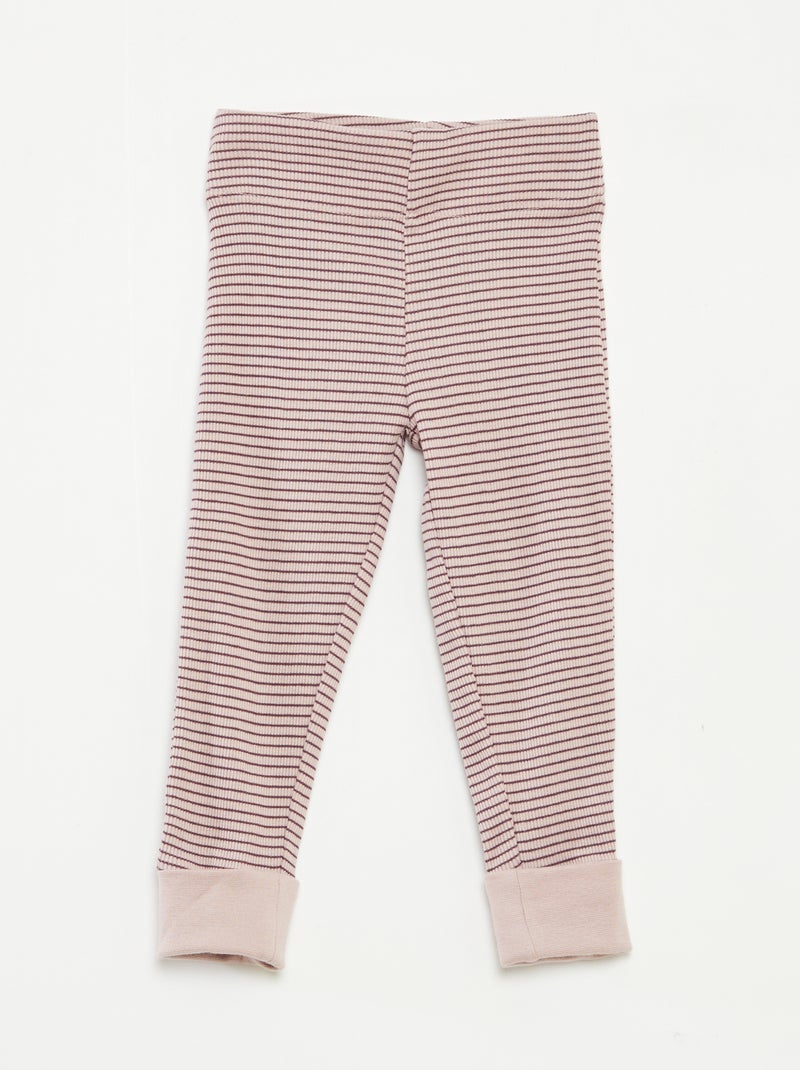 Langes Pyjama-Set T-Shirt + Hose gestreift - 2-teilig Lila - Kiabi