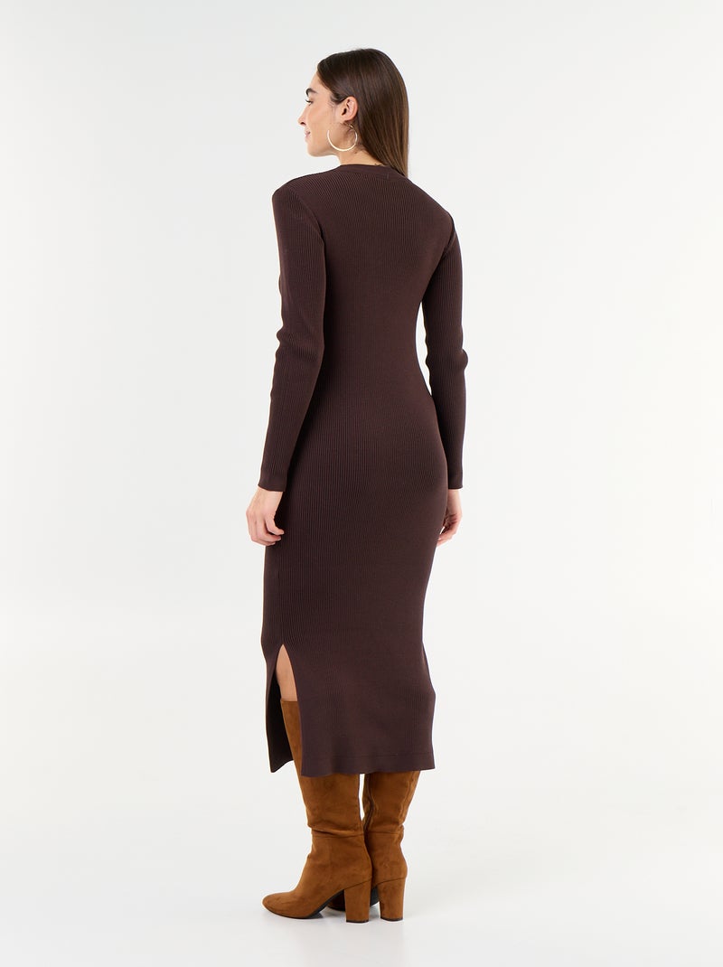 Langes Rippstrickkleid Braun - Kiabi