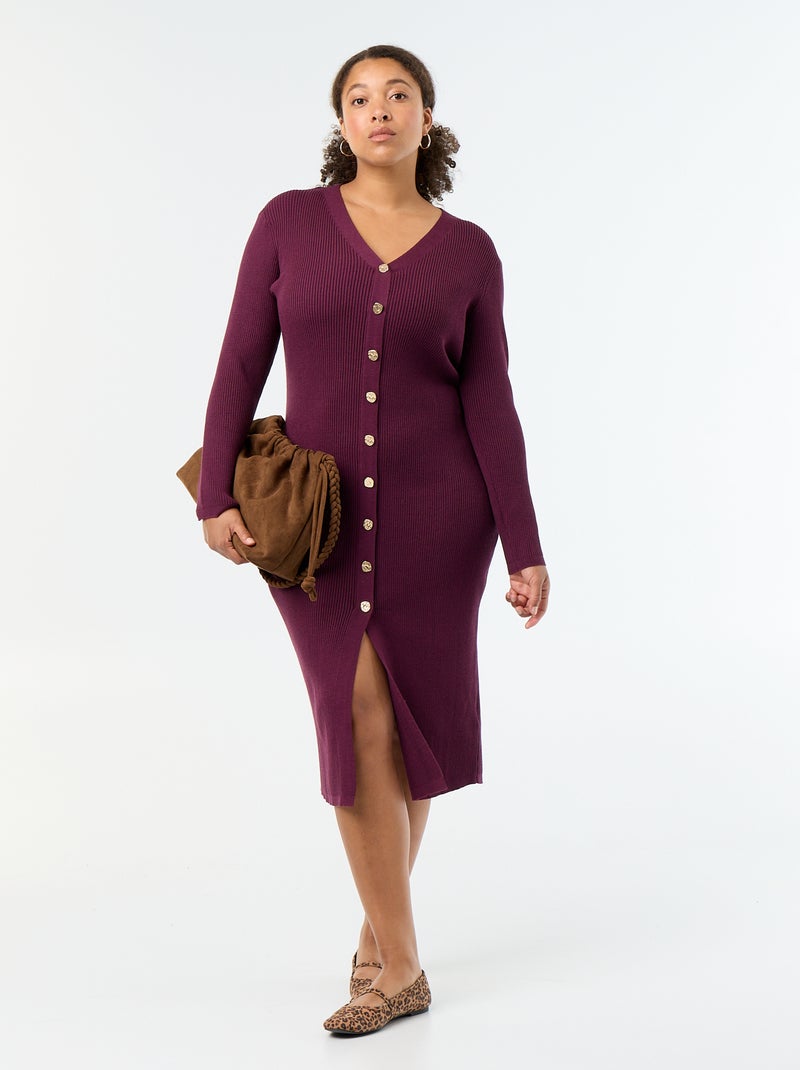 Langes Rippstrickkleid Rose - Kiabi