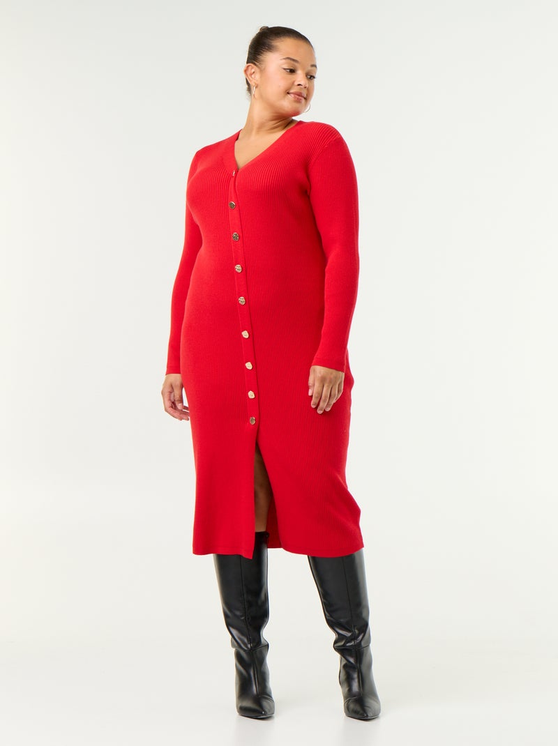 Langes Rippstrickkleid Rouge - Kiabi