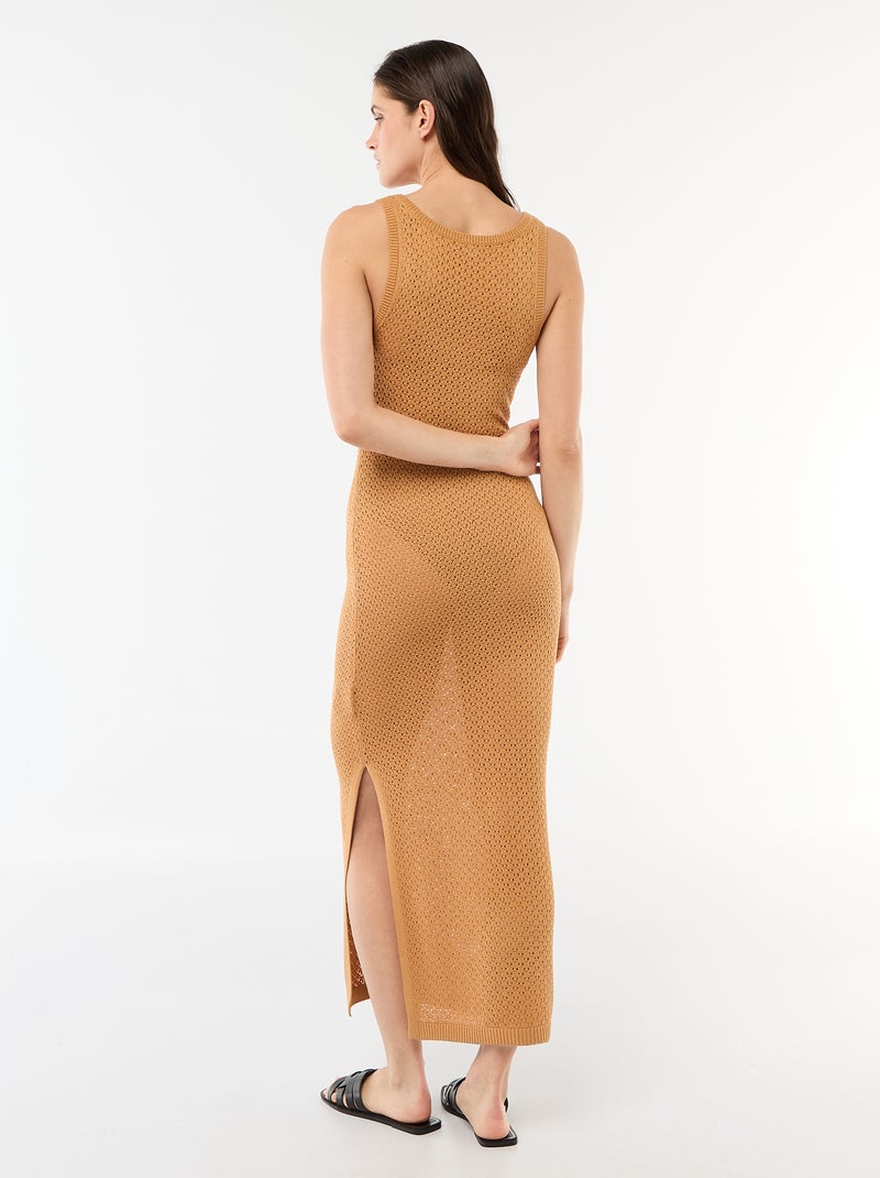 Langes Strandkleid aus Häkelstrick Braun - Kiabi