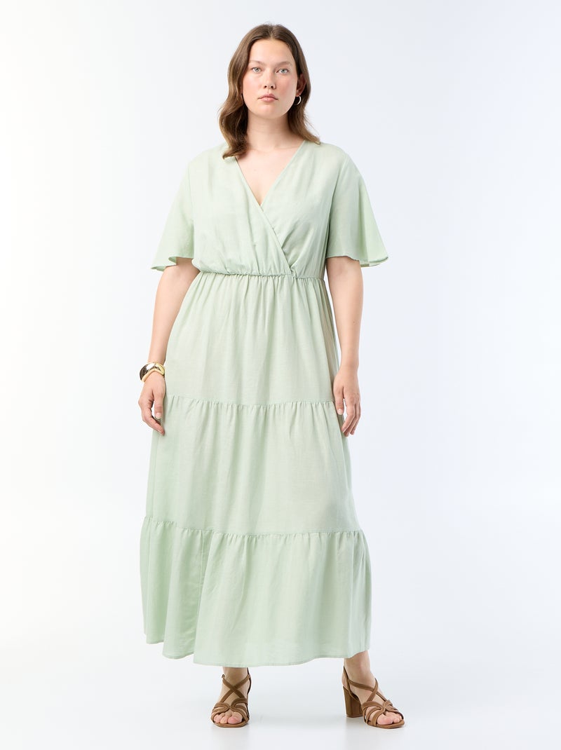 Langes Wickelkleid mit Stufen Grün - Kiabi