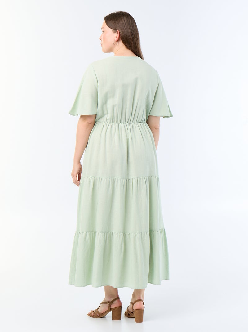 Langes Wickelkleid mit Stufen Grün - Kiabi