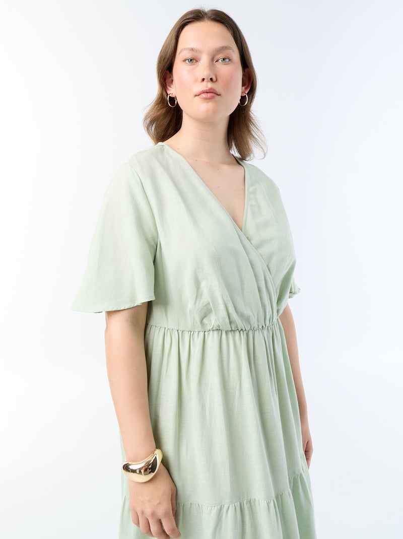 Langes Wickelkleid mit Stufen Grün - Kiabi
