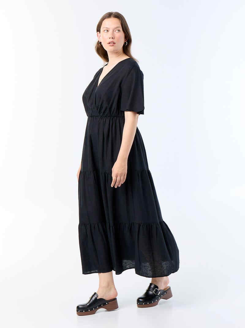 Langes Wickelkleid mit Stufen Schwarz - Kiabi