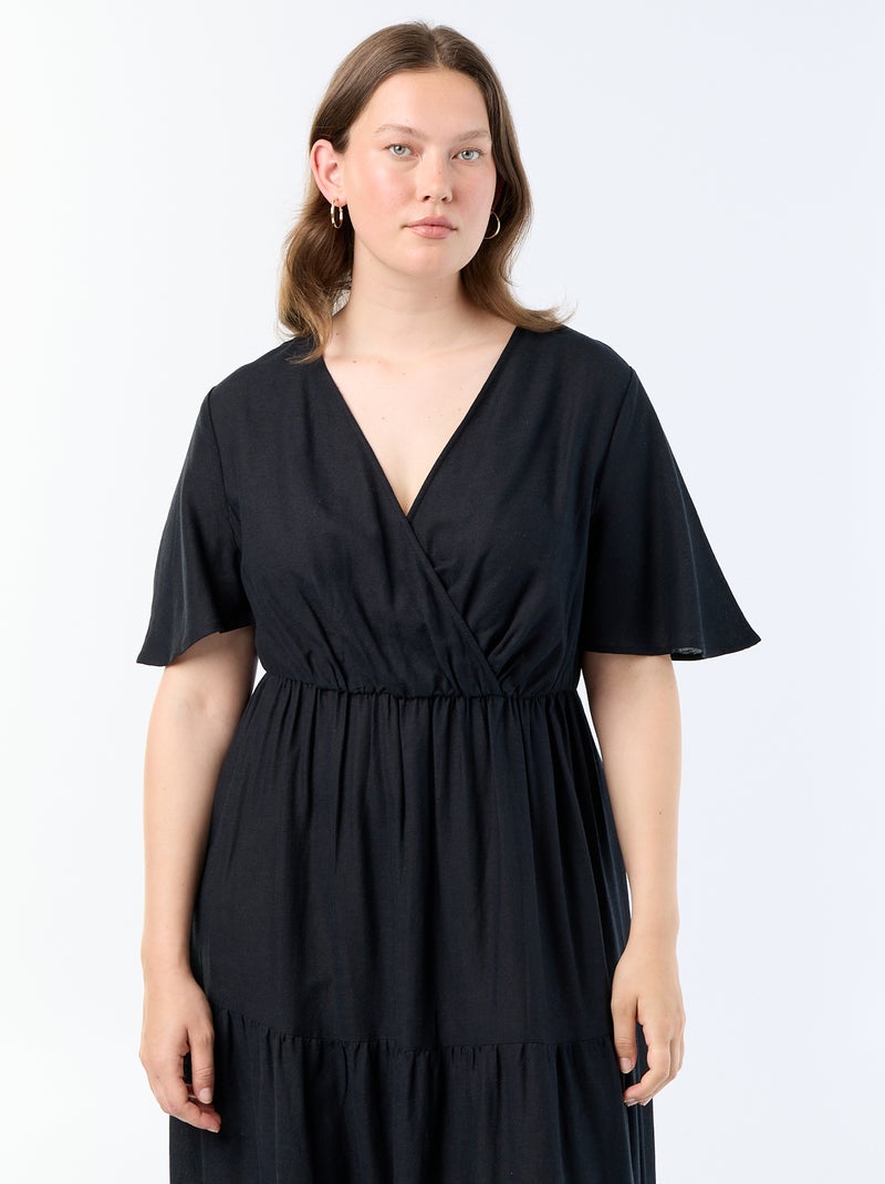 Langes Wickelkleid mit Stufen Schwarz - Kiabi