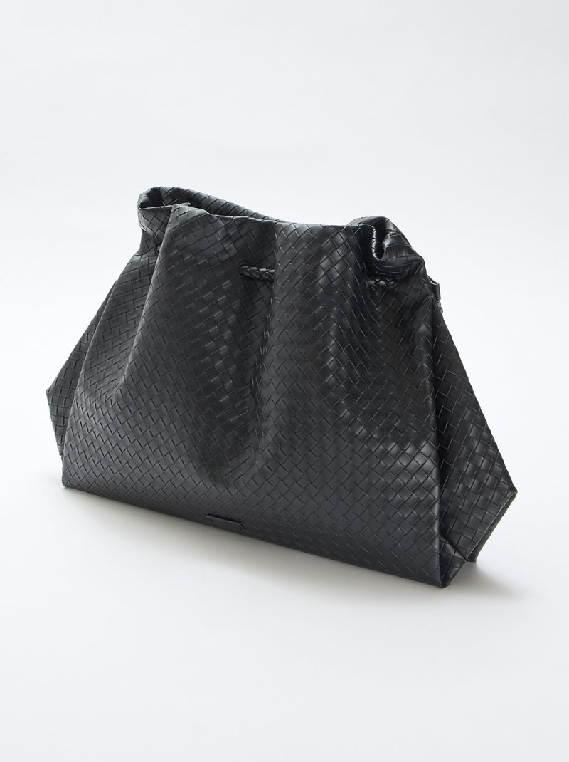 Large Faux Leather Woven-Effect Bag Black - Kiabi