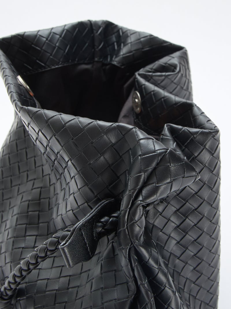 Large Faux Leather Woven-Effect Bag Black - Kiabi