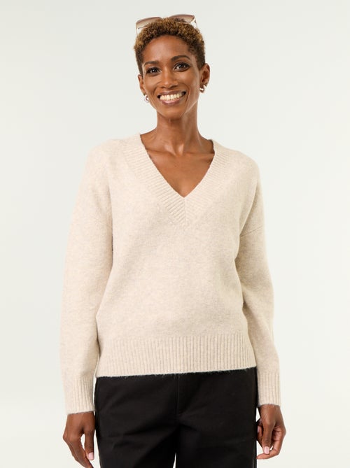 Large Ribbed V-Neck Sweater - Kiabi