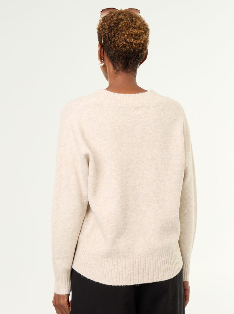Large Ribbed V-Neck Sweater Beige - Kiabi