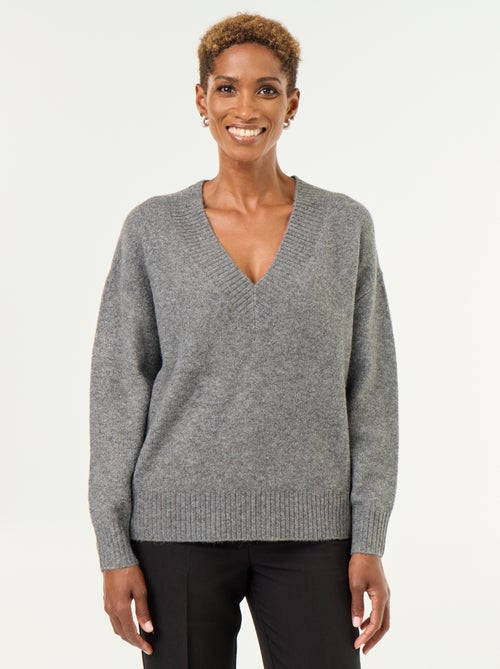 Large Ribbed V-Neck Sweater - Kiabi