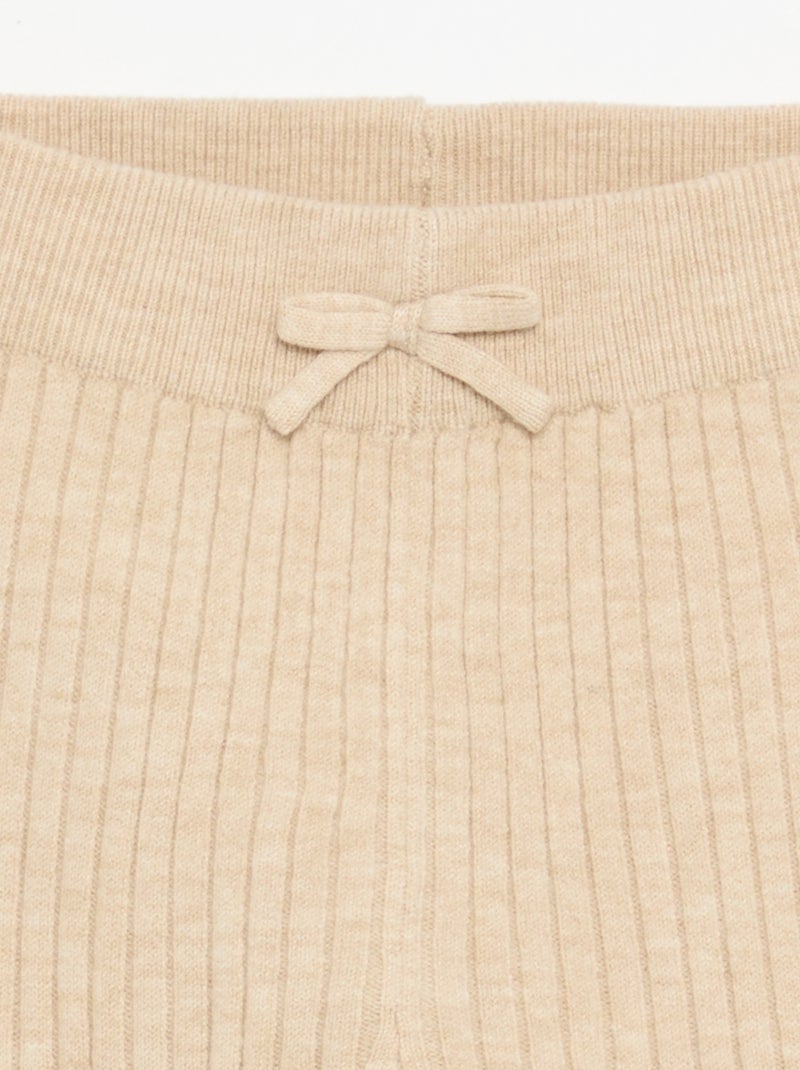 Leggings aus Strick uni mit Schleife an der Taille Beige - Kiabi