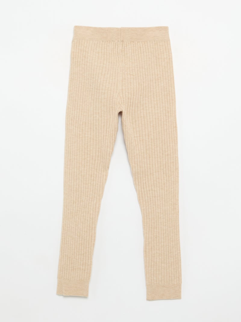 Leggings aus Strick uni mit Schleife an der Taille Beige - Kiabi
