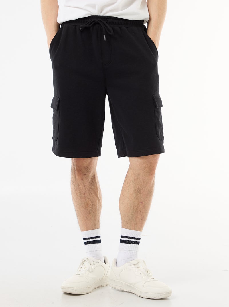 Leichte Bermuda aus Sweatstoff mit Pattentaschen Schwarz - Kiabi
