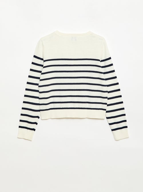 Leichte gestreifte Rundhals-Strickjacke - Kiabi