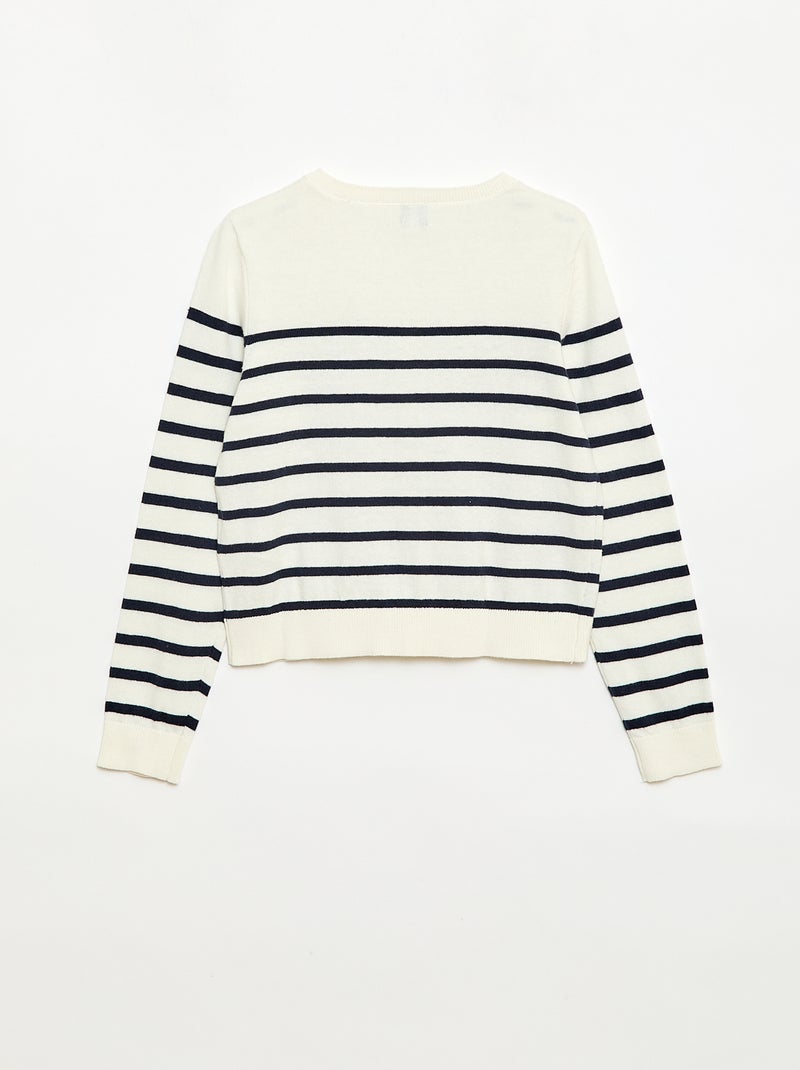 Leichte gestreifte Rundhals-Strickjacke Blau - Kiabi