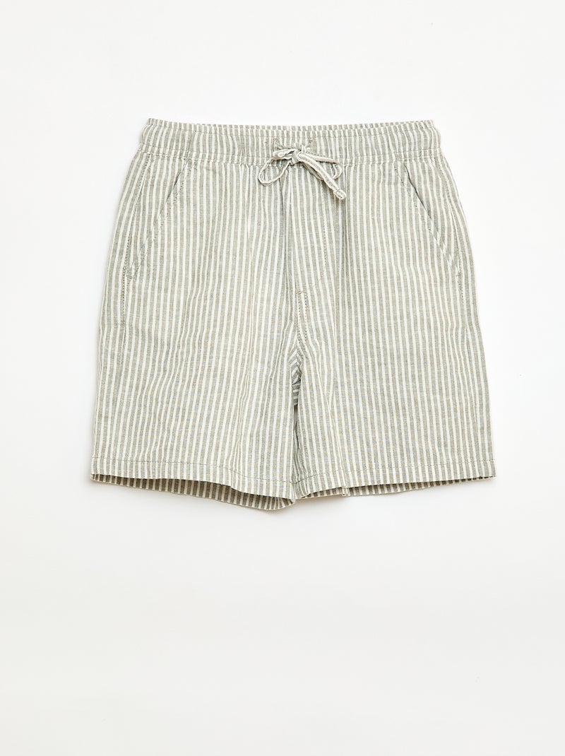Leichte gestreifte Shorts aus Baumwolle und Leinen Khaki - Kiabi