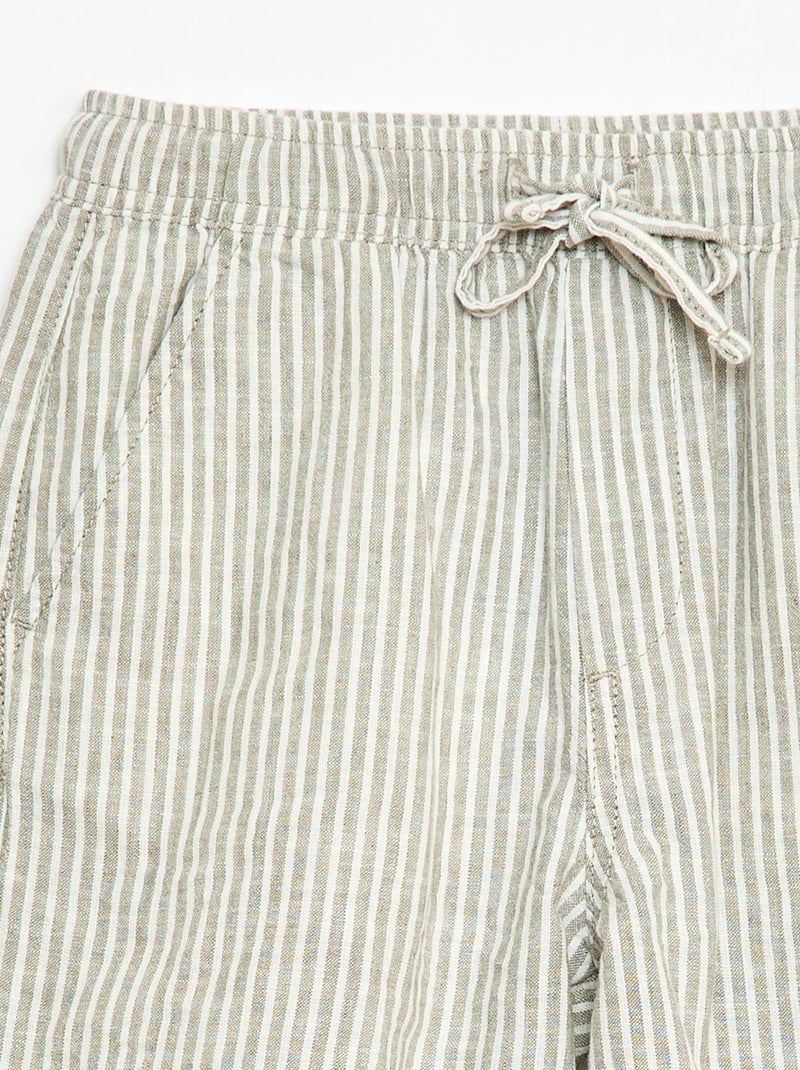 Leichte gestreifte Shorts aus Baumwolle und Leinen Khaki - Kiabi