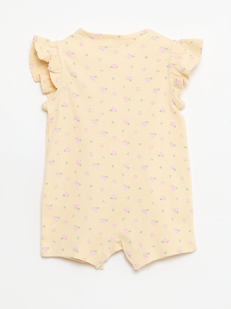Leichter, kurzer Strampler aus Baumwolle mit Rüschen Beige - Kiabi