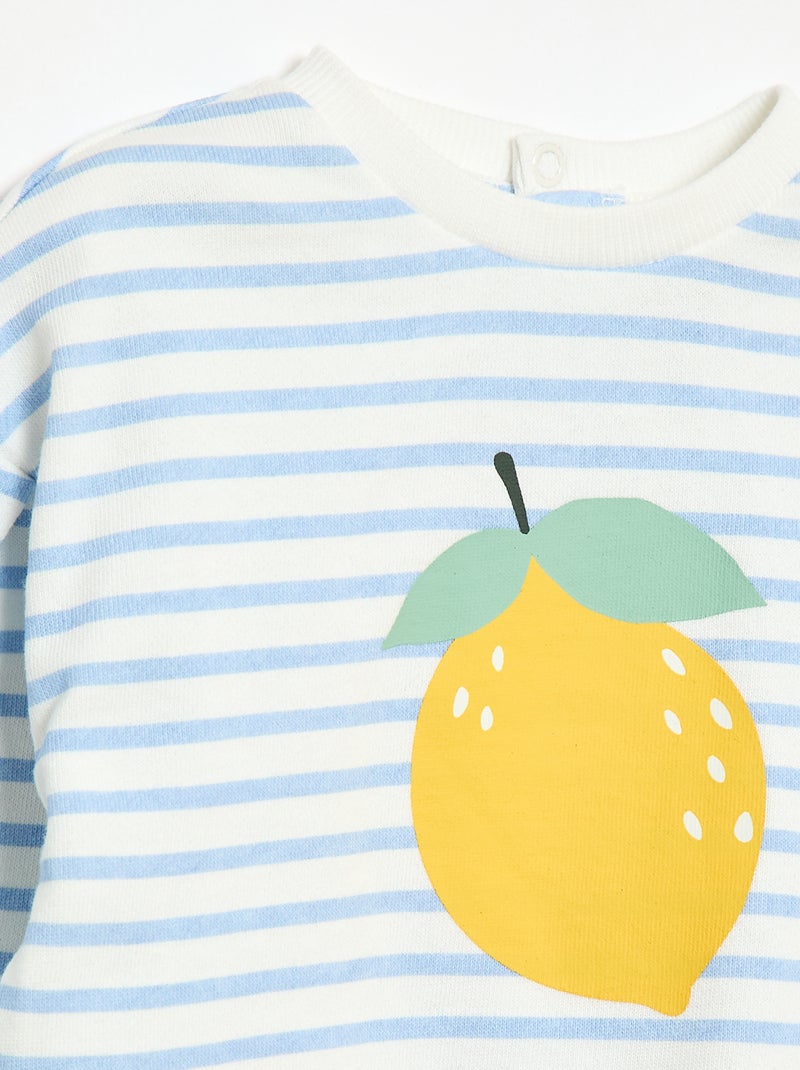 Leichtes Rundhals-Sweatshirt aus Molton mit Muster Weiß - Kiabi
