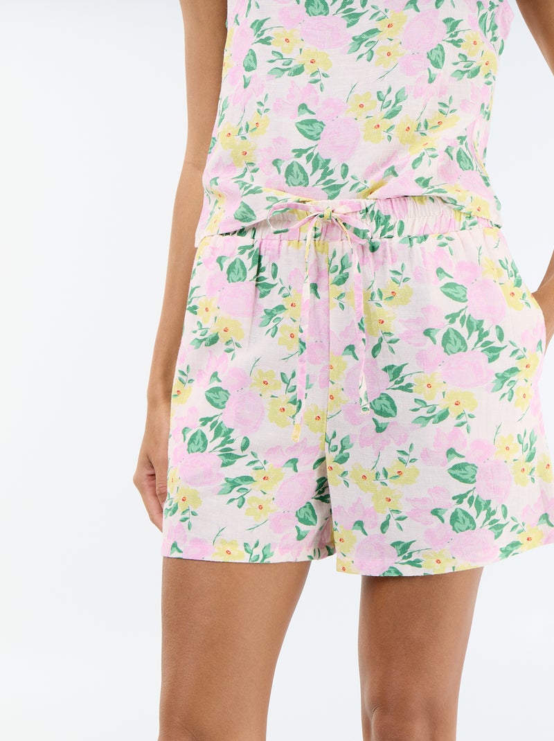 Leinen-Mix-Short Rosa - Kiabi