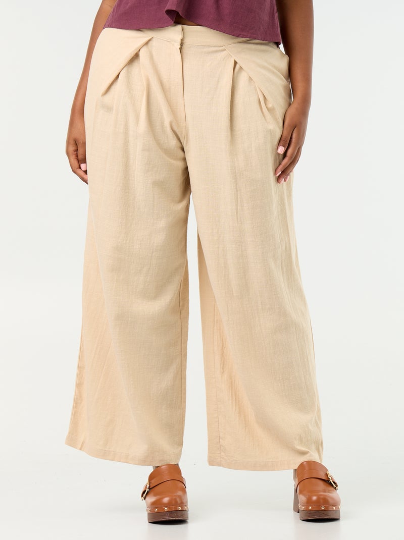 Leinenmischgewebe-Hose im Wide-Leg-Schnitt Beige - Kiabi