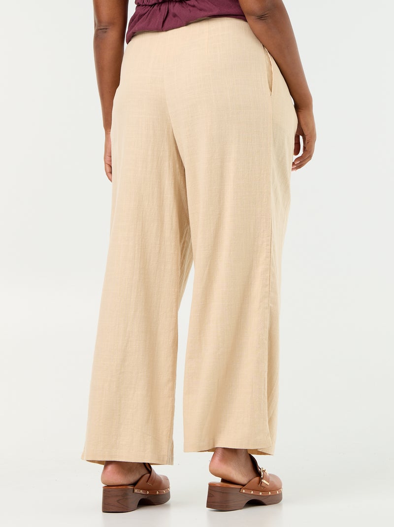 Leinenmischgewebe-Hose im Wide-Leg-Schnitt Beige - Kiabi