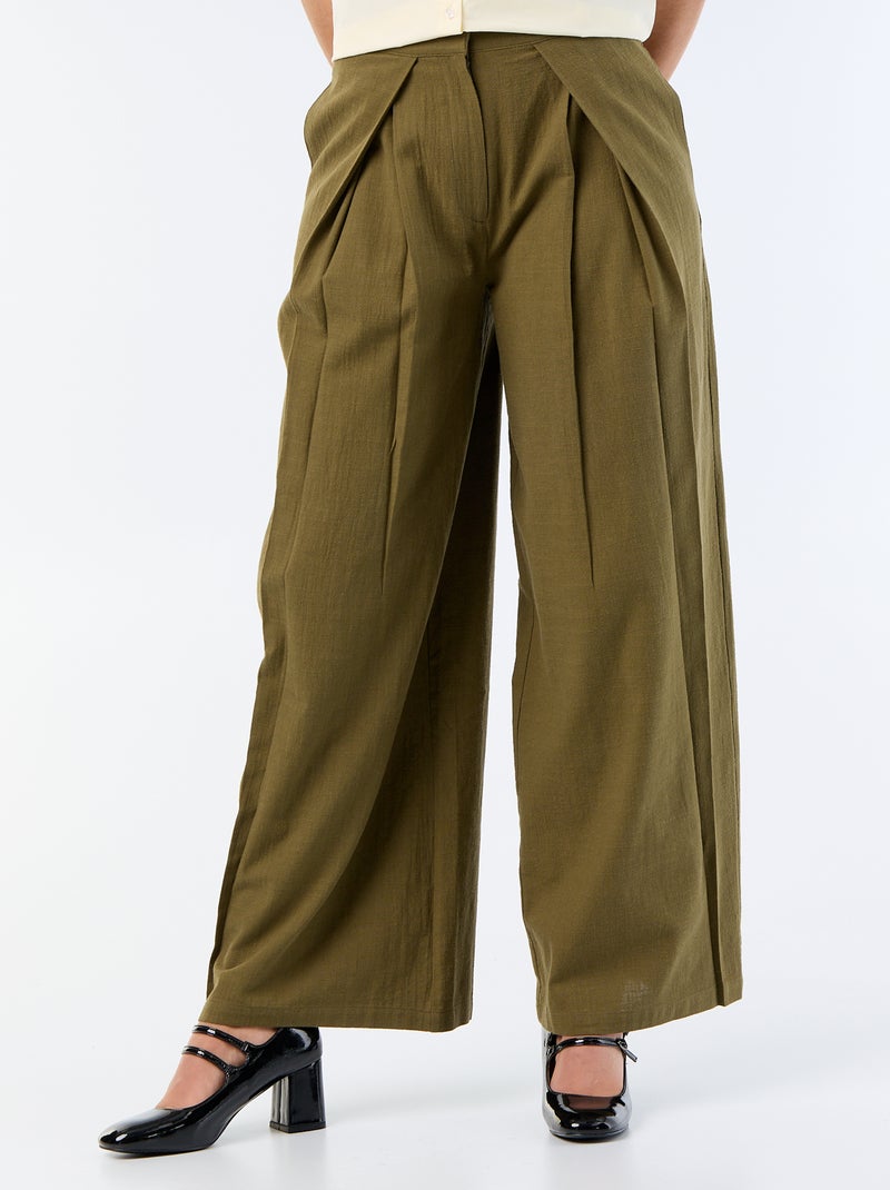 Leinenmischgewebe-Hose im Wide-Leg-Schnitt Grün - Kiabi