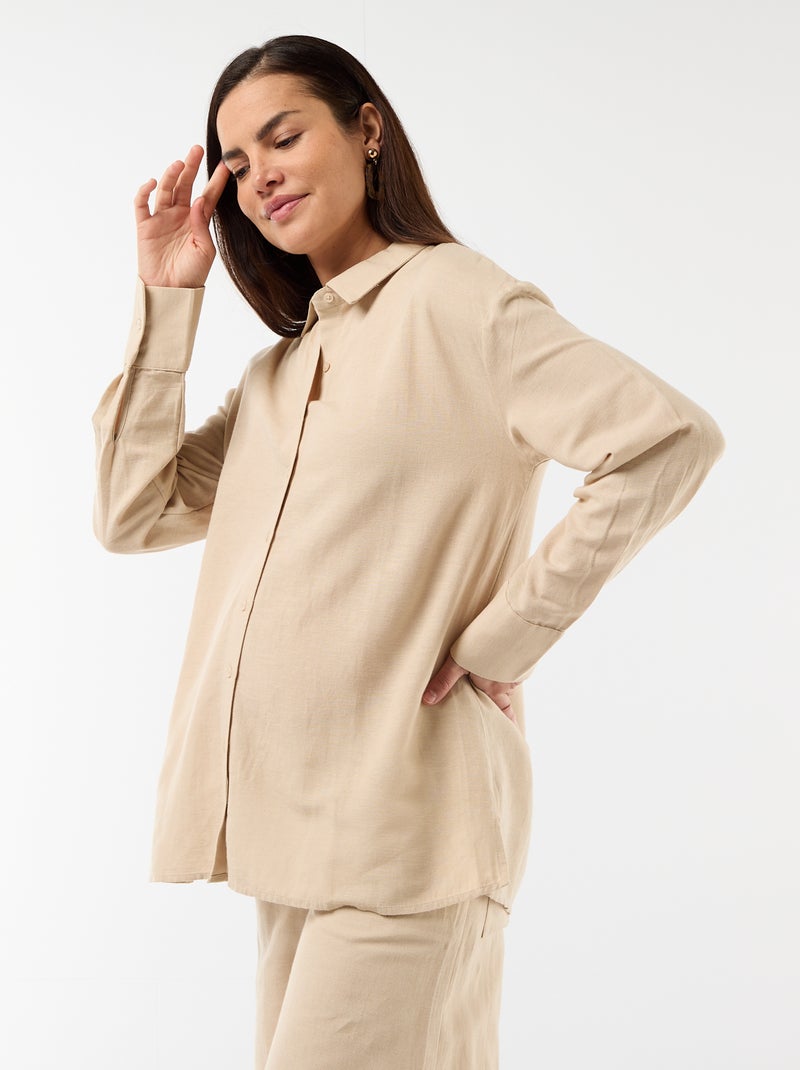 Leinenmischgewebe-Umstandshemd Beige - Kiabi