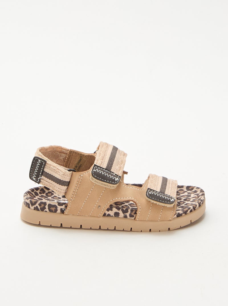 Leopard-Klett-Sandalen Beige - Kiabi